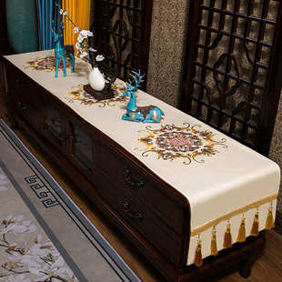 中式餐桌垫桌旗茶几桌布茶席电视柜台布艺长方形家用盖布防尘盖巾