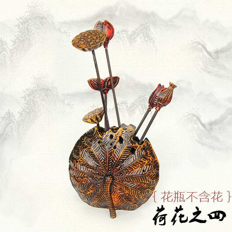 落地摆件花瓶木质装饰花瓶茶楼 客厅乔迁摆件工艺品酒店雕刻结婚