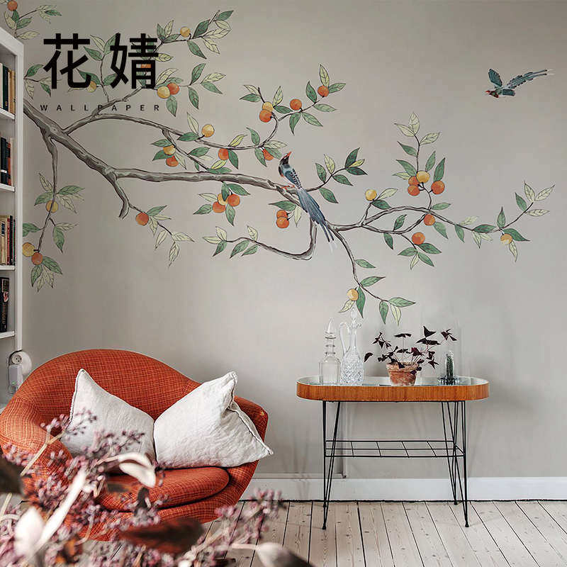家用卧室墙壁客厅壁纸无纺布墙背景墙纸花鸟中式定制布电视布壁画,家装主材,定制壁画,淘宝优惠券,粉丝福利购,淘宝优惠卷