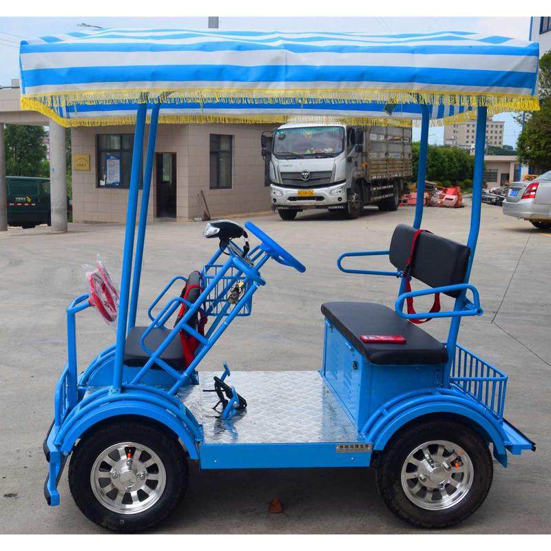 休闲马电动观光车电动四轮车双人亲子自行车四人自行车四轮自行车