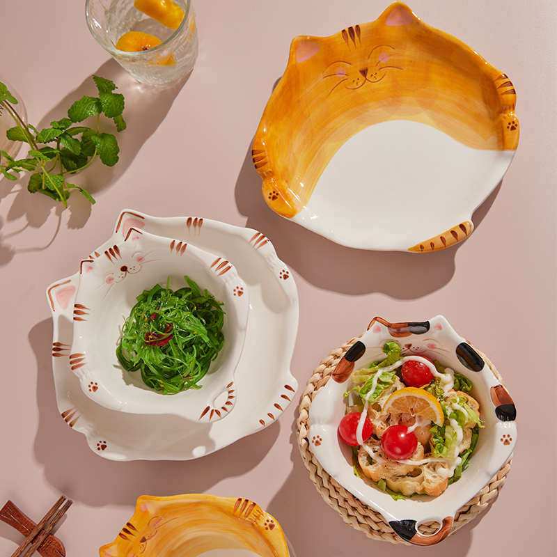 碗盘碗小猫食沙拉陶瓷餐具套装日式菜水果盘盘米饭装甜品一人家用,餐饮具,盘,淘宝优惠券,粉丝福利购,淘宝优惠卷