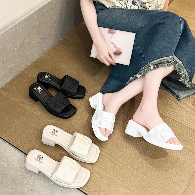 拖鞋女2024新款6cm高跟百搭一字带厚底夏季外穿网红超火粗跟凉拖