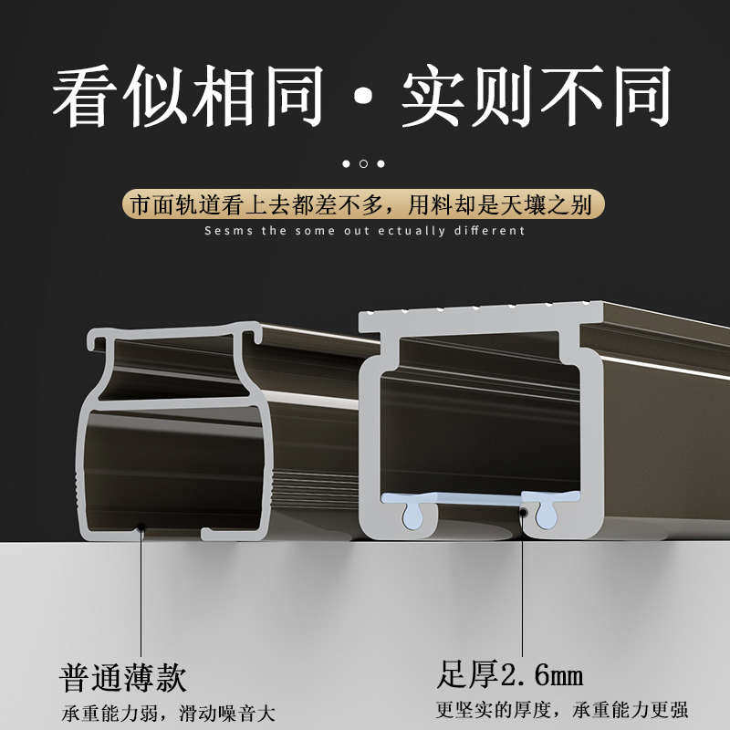 加厚窗帘轨道侧装滑轮双轨轨轨滑道导轨单静音顶装窗帘杆直滑轨