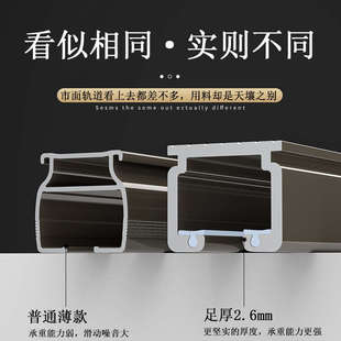 加厚窗帘轨道侧装滑轮双轨轨轨滑道导轨单静音顶装窗帘杆直滑轨
