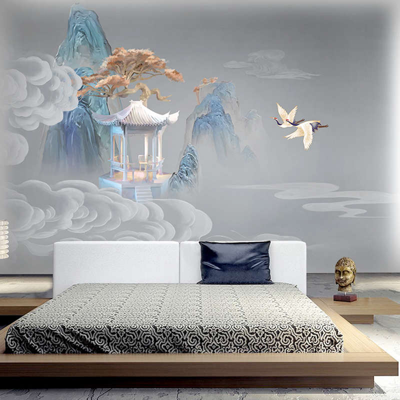 新中式壁纸电视墙背景墙客厅沙发墙纸卧室壁布风景画水墨墙布壁画