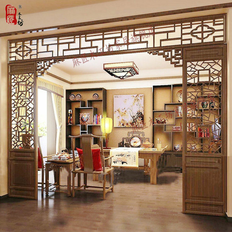 东阳麻匠木雕实木花格玄关屏风装饰落地罩木格新中式格栅客厅隔断
