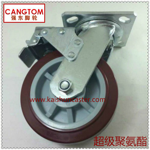 加重4寸聚氨酯带刹车脚轮5寸/6寸/8寸塑芯PU万向轮活动推车滑轮子