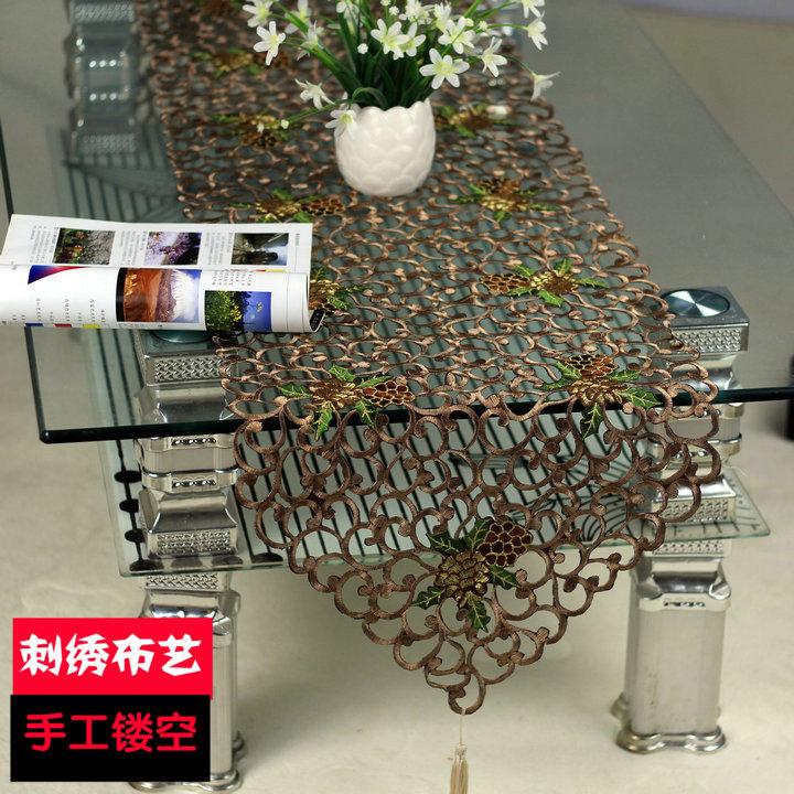茶几桌旗现代简约刺绣镂空欧式电视柜布餐桌布盖布艺软装中式桌布