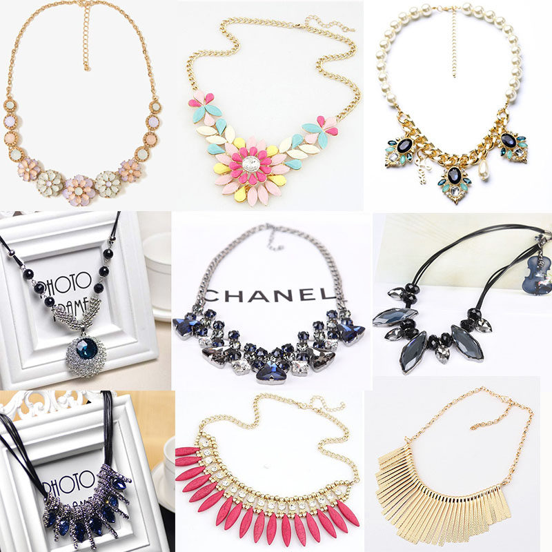 韩国百搭花朵吊坠j毛衣链配饰 秋冬夸张短款锁骨项链装饰品挂件女