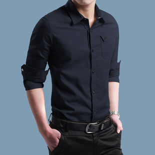 男长袖 衬衣修身 型薄款 春季 男装 衬衫 纯棉麻商务休闲纯色时尚 男士