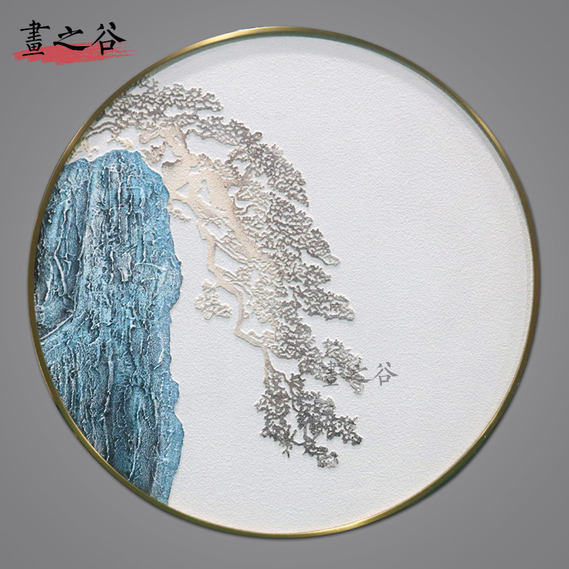 新品新中式立体雕刻厚肌理实物画B装饰画酒店样板房挂画墙面圆框图片