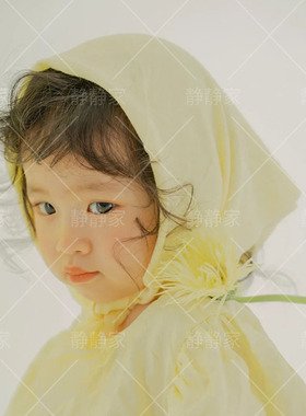 儿童摄影服装f鹅黄色连衣裙子夏款头巾3岁女孩4岁小清新暖色调拍