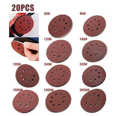 20PCS 5 Inch/125mm Sandpaper Round Shape Sanding Discs Hook