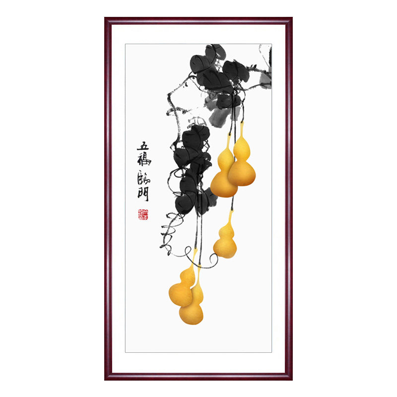 新款新中式玄关装饰画竖版入户走廊过道尽头招财五福临门挂画客厅