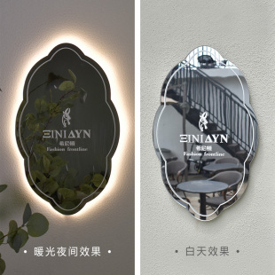 F网红Mins镜面拍照广告展 创意圆形压克力发光字灯箱招牌定制