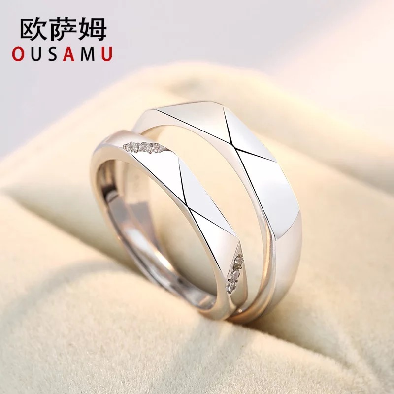 银情侣戒指一对求婚开口男女对戒韩简约网红M饰品活口WY结婚生日