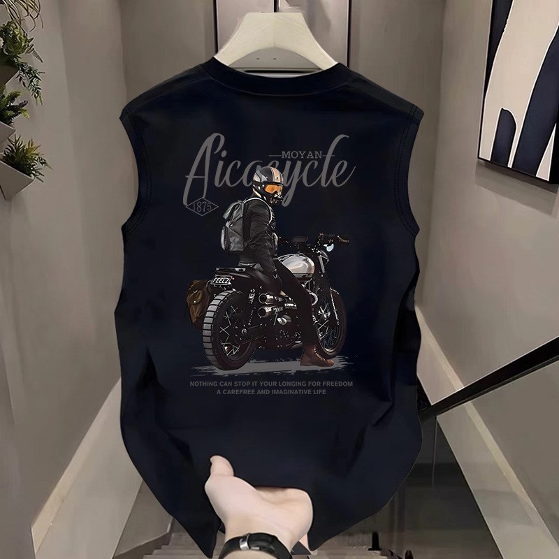 重磅棉背心男夏季潮流个性摩托z车印花无袖T恤机车型男坎肩汗衫