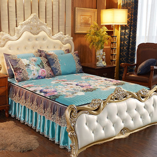 新品 冰丝席凉席三n件套1.8m无尾可拆卸两边床裙水洗折叠空调 欧式