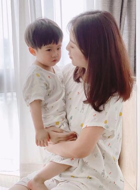 亲子睡衣!超级亲肤!竹r棉纱布家居服 宝宝夏季睡袋 柔软透气睡裙