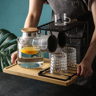 家用玻璃水具套装日式冷水壶套装带托盘杯架水壶套装W凉水扎壶套