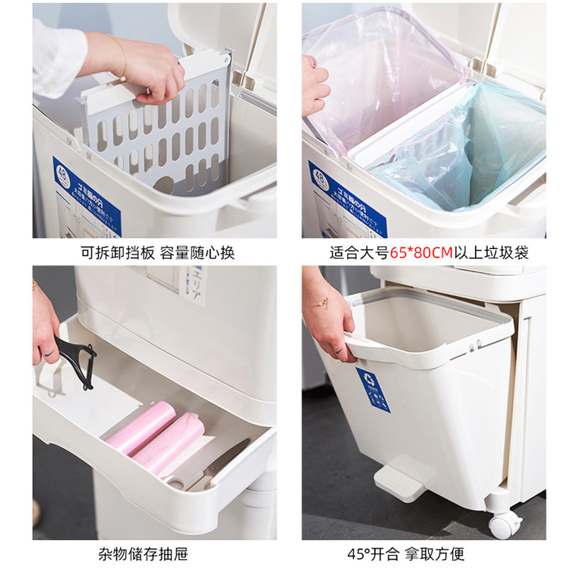 日式垃圾分类垃圾桶家用带内桶厨房带盖大号双层脚踩厨余干湿分离