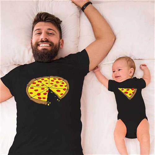 新品Family Matching Clothes Father M Daughter Son Pizza T-s