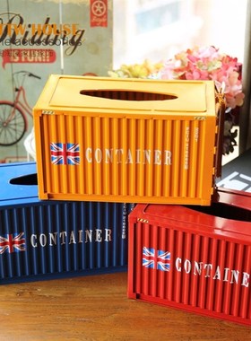 复古铁艺创意工业风集装箱纸巾盒家居客厅桌面装饰餐厅纸抽盒摆设