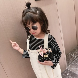 小孩包包可爱小挎包公主风女孩子单肩包呢子小花宝宝Y零钱包链条