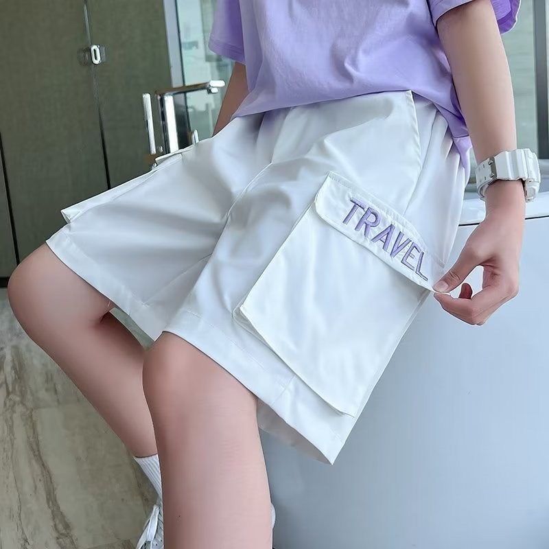 畅销女童工装短裤儿童夏季外穿冰丝运动五分O裤子男童X女孩炸街夏