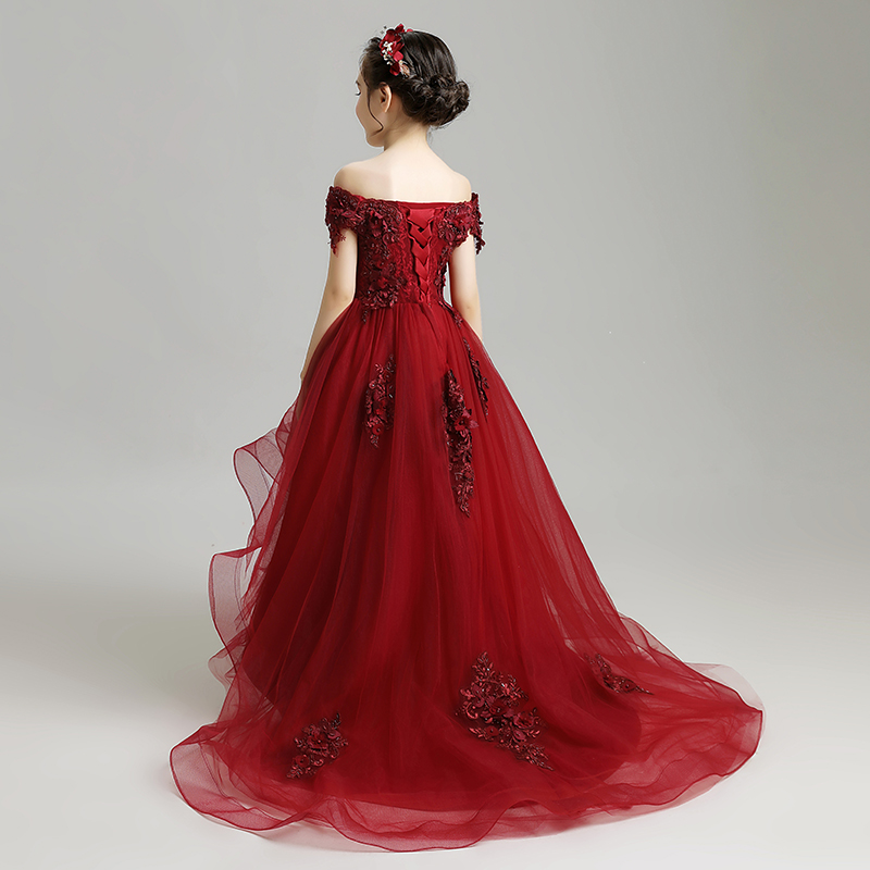 儿童晚礼服公主裙蓬蓬纱女童婚y纱拖尾小孩花童模特走秀钢琴演出