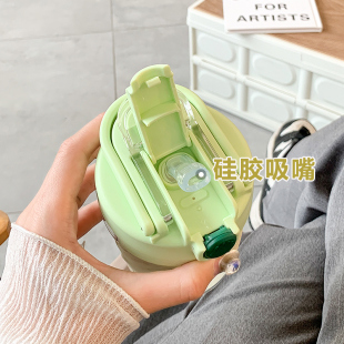 玻璃吸管杯成人耐高温夏天水杯女生办公室高颜值双饮女士杯子便携