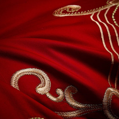 圆床四件套婚庆纯棉圆形欧式套件E床裙床罩款龙凤刺绣大红色结婚
