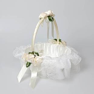 婚礼手提花篮婚庆结婚小t花童撒花篮节日用晚会舞蹈蕾丝装 饰篮子