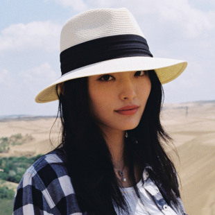 瘋帽子 出游海邊草帽女夏小清新太陽(yáng)帽大頭O圍女帽遮陽(yáng)帽白色禮帽