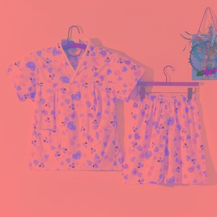 印k花可爱儿童短袖 纯棉汗蒸服女款 汤泉浴服桑拿服足道养生服家居
