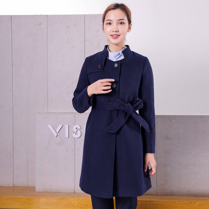 移动工作服e女i冬装大衣2020新款营业厅藏蓝色大衣工装制服呢子大
