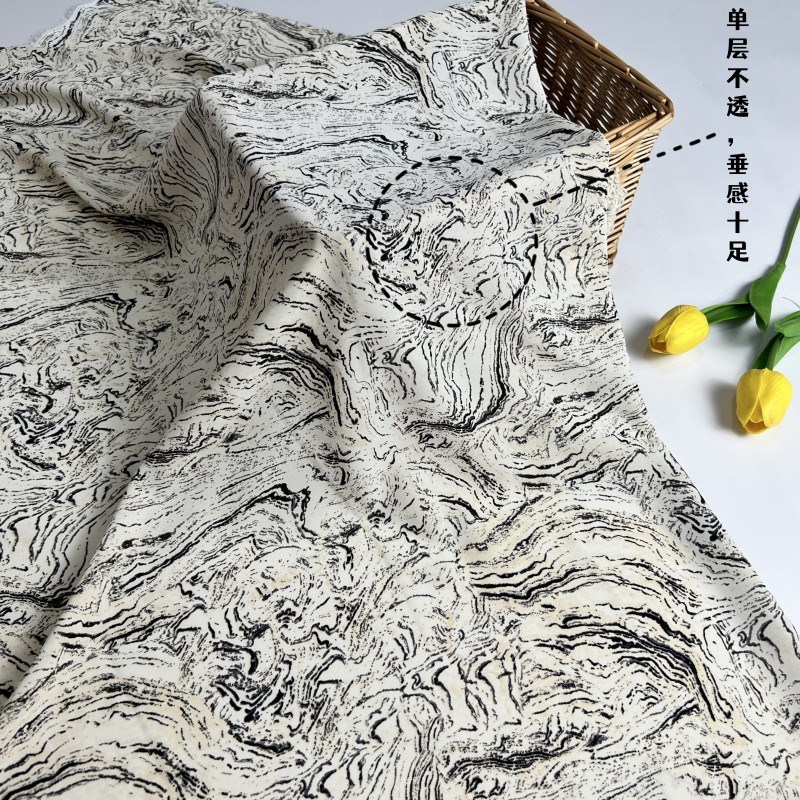 秋季新款芙蓉麻印花布料时尚女装不透雪纺连衣裙衬U衫套装制衣面