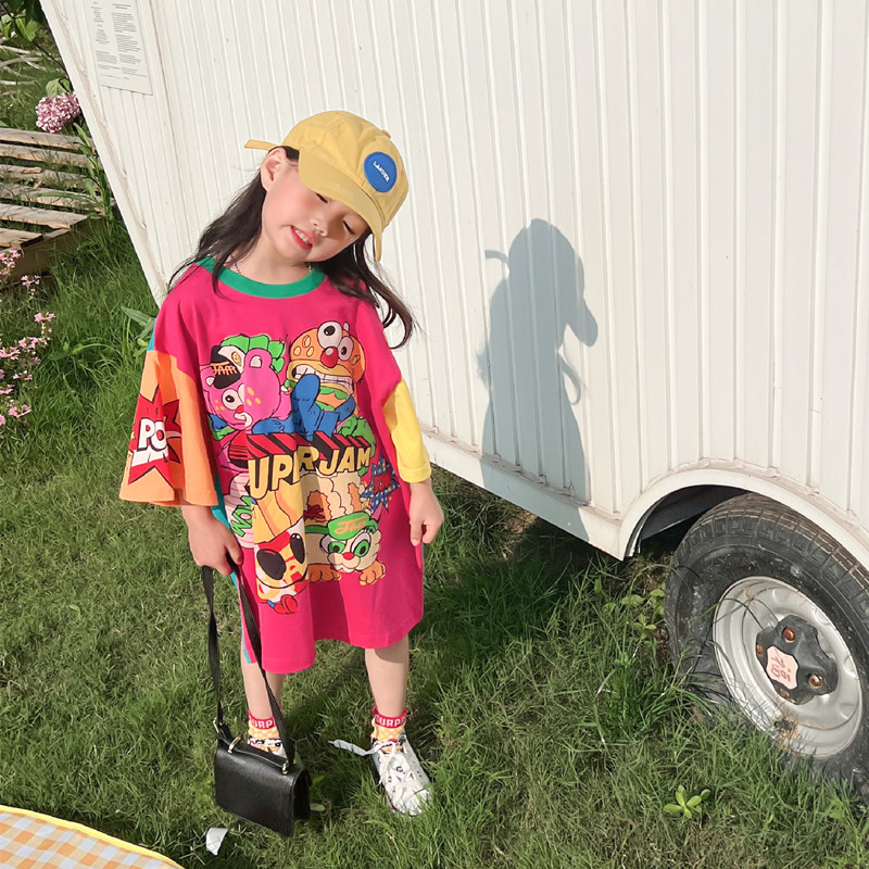 女童连衣裙夏季薄款纯棉中长款T裙洋F气时尚亲子装母女装炸街T恤
