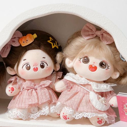 现货娃衣20cm可爱粉色公主裙子发夹棉花娃娃女娃公仔玩偶换装配饰