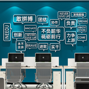 员工团队励志墙贴画激励标语装饰布置公司企业办T公会议室文化墙