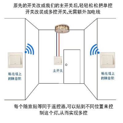 家用家用一拖二灯易室内开关双控插座无线安装两个开关开关带遥控