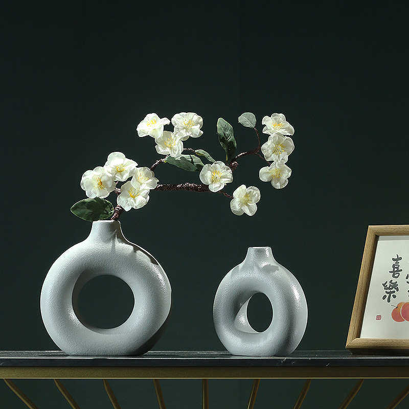 极简约现代陶瓷扁花瓶客厅电视柜玄关装饰品酒店样板房售楼部摆件,家居饰品,花瓶,淘宝优惠券,粉丝福利购,淘宝优惠卷