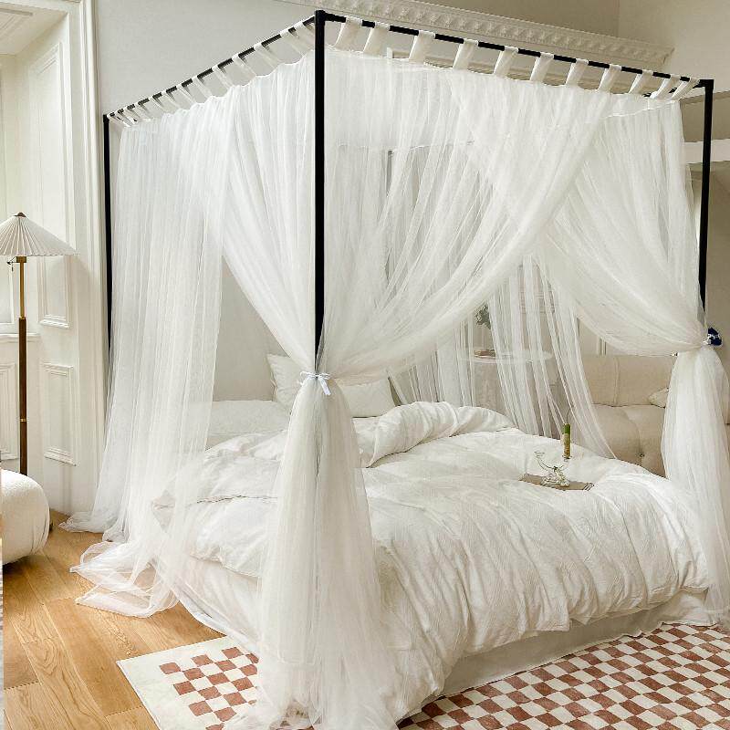 2024新款高级感宫廷蚊帐三开门家用卧室仙女风1.8m床上纹帐沙白色