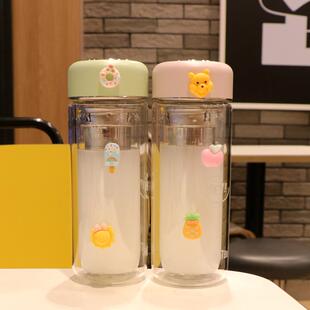 迷你双层玻璃水杯便携女男生高颜值小巧茶水分离泡茶杯子2023新款