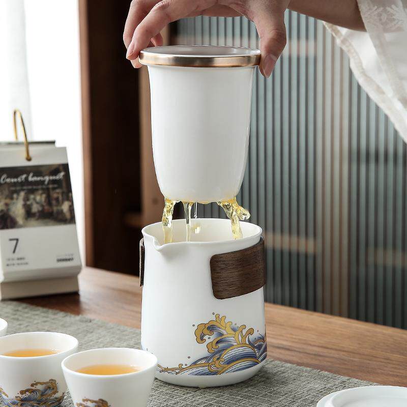 功夫快logo茶具客式户外旅行茶壶杯定制泡茶便捷小套套装五杯一壶