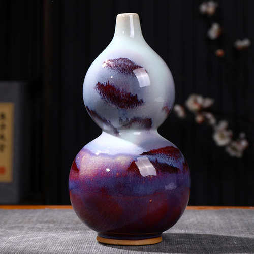 插花葫芦博古架客厅钧瓷装饰品花瓶新陶瓷家居中式花瓶玄关摆件