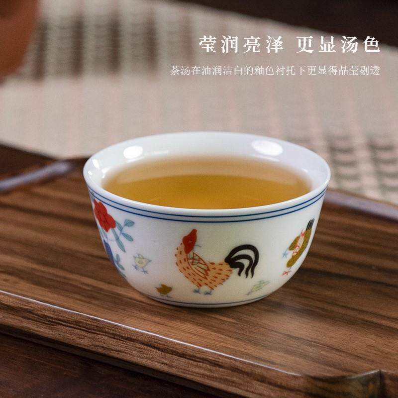 公鸡主人杯子仿古鸡公茶杯大明成化斗彩鸡缸杯景德镇功夫茶具手绘