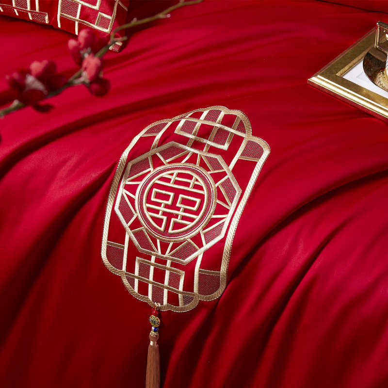 纯全棉结婚被套大红婚庆四件套婚房床上用品刺绣喜被喜嫁床,床上用品,婚庆床品套件,淘宝优惠券,粉丝福利购,淘宝优惠卷