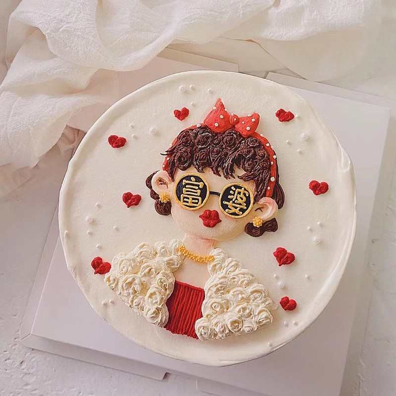 网红软胶富c婆蛋糕装饰摆件发财暴富女神生日致富搞钱生日插件配