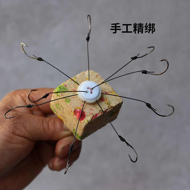 新款翻板钩鲢鳙海竿抛竿方块钩丸世鱼钩成品套装爆炸钩